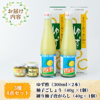 柚子果汁100％ゆず酢と柚子ごしょうのセット(全3種)柚子胡椒 ゆず胡椒 唐辛子 調味料【MU014】【日之影町村おこし総合産業(株)】