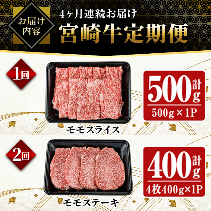 【定期便・全4回(連続)】宮崎牛 お楽しみ 定期便 (全4回) すき焼き お肉 牛肉 黒毛和牛 宮崎牛 ブランド和牛 冷凍 国産 肩 ウデ モモ 赤身 サイコロステーキ スライス 宮崎県産 しゃぶしゃぶ 【YA017】【YAMATO株式会社】