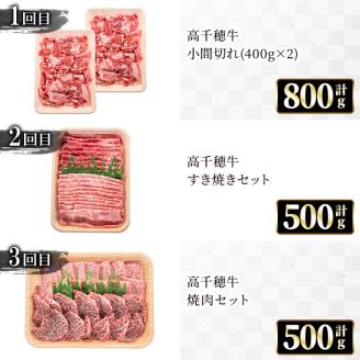 ＜定期便・3回(連続)＞高千穂牛・定期便(3ヶ月)国産 宮崎県産 宮崎牛 牛肉 煮込み料理 小間切れ すきやき 焼肉 霜降り A4 和牛【MT009】【JAみやざき 高千穂牛ミートセンター】