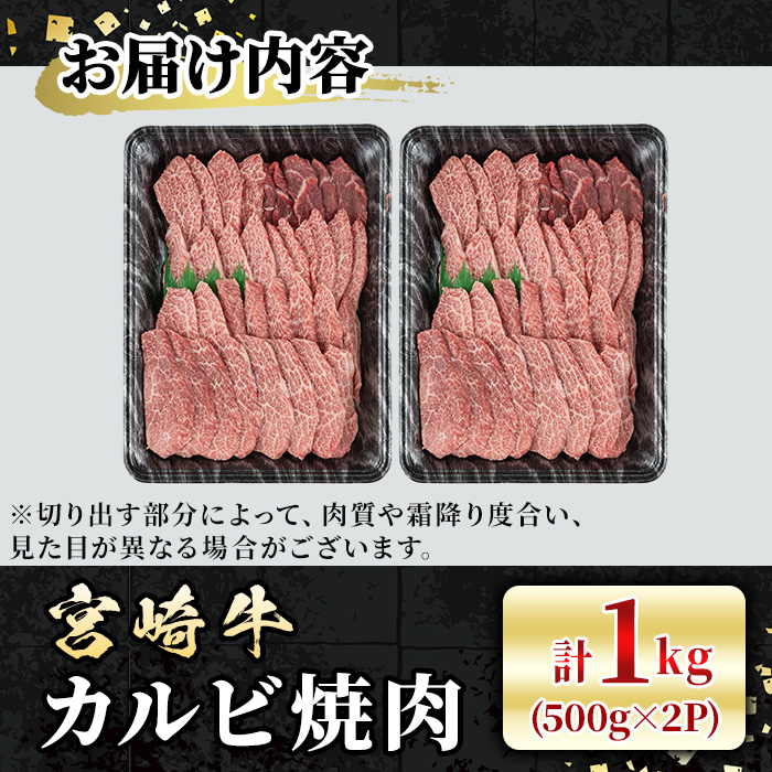 宮崎牛 カルビ焼肉(1kg・500g×2P) 牛肉 肉 ブランド牛  冷凍 国産 精肉 お取り寄せ 黒毛和牛 宮崎県 BBQ【LJ011】【ローカルブランディング株式会社】