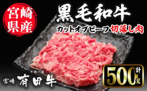 宮崎黒毛和牛カットオブビーフ切落し(500g)国産 宮崎県産 黒毛和牛 牛肉 炒めもの 霜降り 和牛 有田牛【AR001】【(有)有田牧畜産業 食肉加工センター】