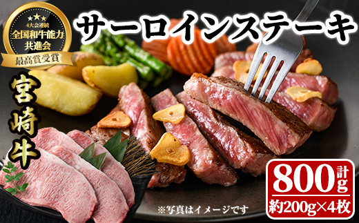 宮崎牛 サーロインステーキ(計800g・約200g×4枚)  牛肉 肉 ブランド牛  冷凍 国産 精肉 お取り寄せ 黒毛和牛 宮崎県 【LJ003】【ローカルブランディング株式会社】