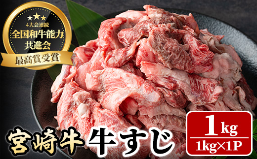 宮崎牛 牛すじ(1kg) 希少部位 BBQ 牛肉 肉 ブランド牛  冷凍 国産 精肉 お取り寄せ 黒毛和牛 宮崎県 【LJ016】【ローカルブランディング株式会社】