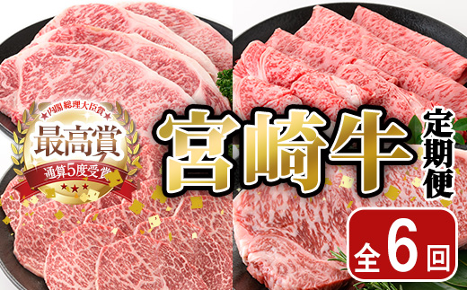 ＜全6回・定期便＞宮崎牛定期便(ロースステーキ・600g、肩焼肉・400g、ももバラすき焼き・600g、ワンポンドステーキ・454g、ロースステーキ・600g、肩ロースすき焼き・400g)A4 A5 国産 牛肉 宮崎県産 黒毛和牛 【SJ011】【日本ハムマーケティング株式会社】