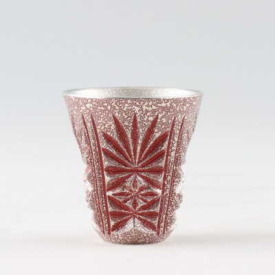 薩摩錫器　切子ぐい呑(赤)