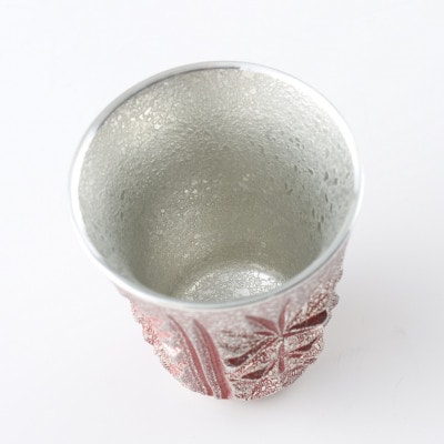 薩摩錫器　切子ぐい呑(赤)