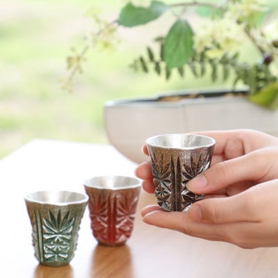 薩摩錫器　切子ぐい呑(黒)