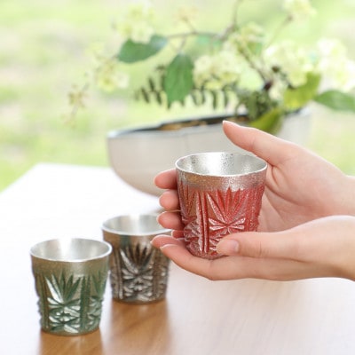 薩摩錫器　切子グラス赤