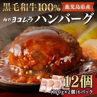 【肉のヨコムラ】鹿児島県産 黒毛和牛100%ハンバーグ（2個入×6パック）　K189-004