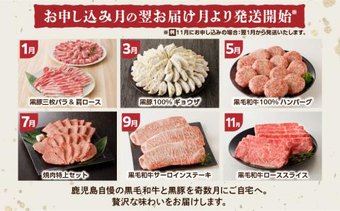 【全6回】「肉のヨコムラ」鹿児島県産 黒毛和牛・黒豚 定期便（奇数月にお届け）　K189-T01