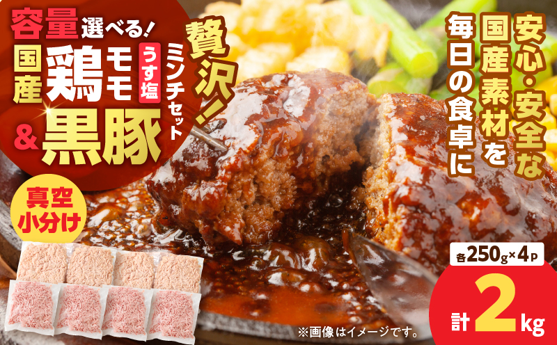 国産鶏モモミンチ＜うす塩＞＋黒豚ミンチセット 計2kg　K025-017_04