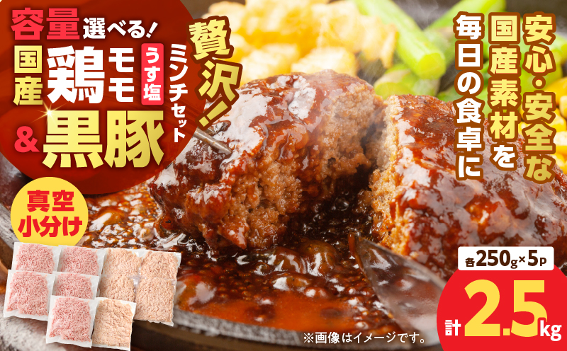 国産鶏モモミンチ＜うす塩＞＋黒豚ミンチセット 計2.5kg　K025-017_05