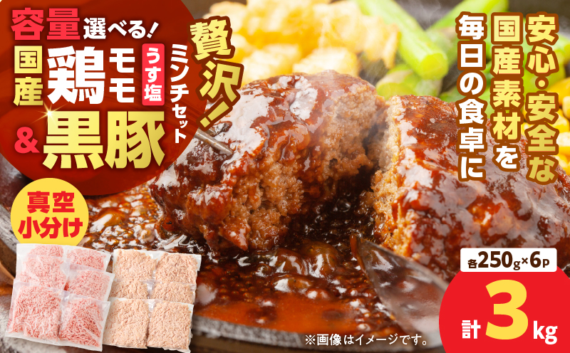 国産鶏モモミンチ＜うす塩＞＋黒豚ミンチセット 計3kg　K025-017_06