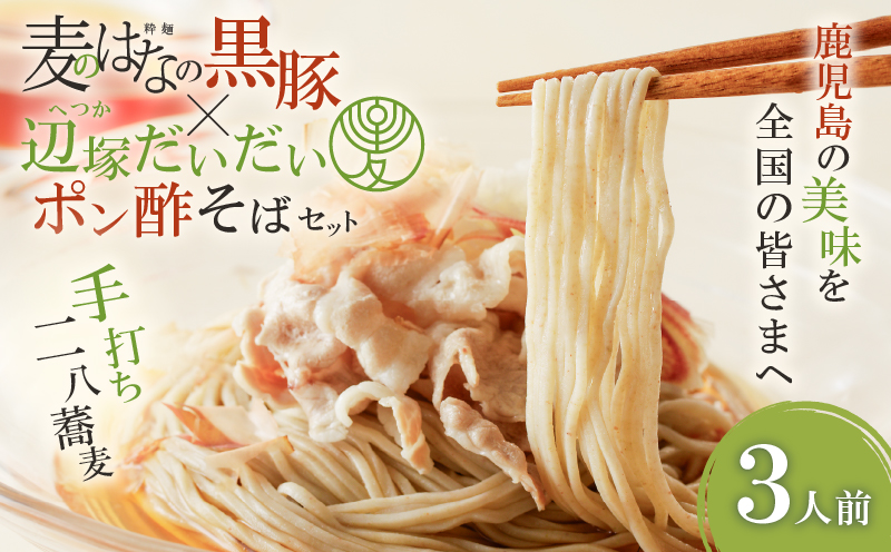 麦のはなの黒豚×辺塚だいだいポン酢そばセット【3人前】　K071-008