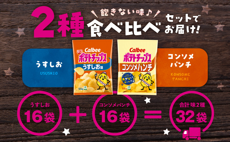 カルビー ポテトチップス 2種食べ比べセット【うすしお×コンソメパンチ】計32袋　K194-002_09