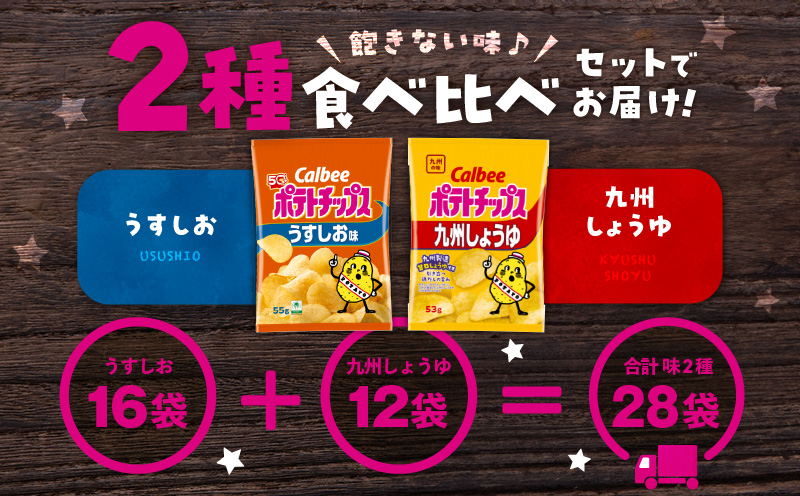カルビー ポテトチップス 2種食べ比べセット【うすしお×九州しょうゆ】計28袋　K194-002_11