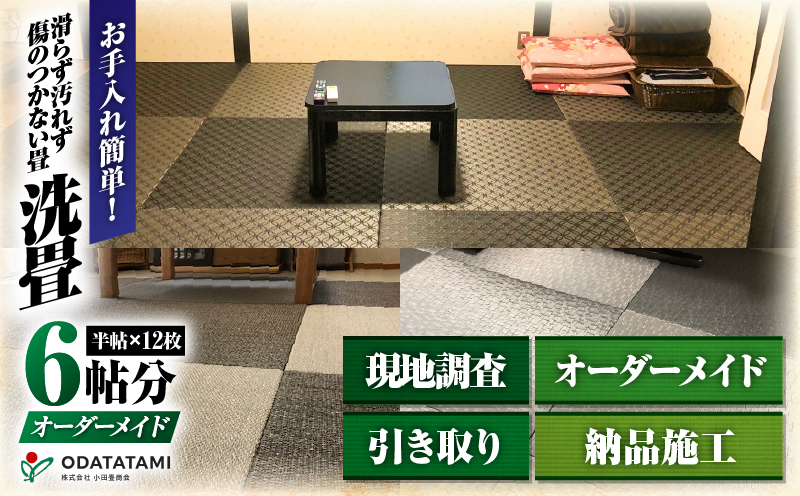現代の名工カンパニー特製！ペット・介護向けペット・介護用滑らず汚れず傷のつかない洗える畳『洗畳』縁無琉球畳新調6帖サイズ（畳半帖サイズ12枚）　K348-010