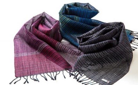 大島紬　黒キイトストール　Ｓ①ワインレッド　K040-001_1