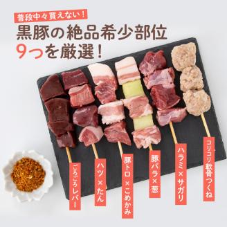 鹿児島県産黒豚串～焼きとん～【絶品ヘルシー希少部位6本セット計30本（生冷凍）】 特製スパイス塩付き　K113-002