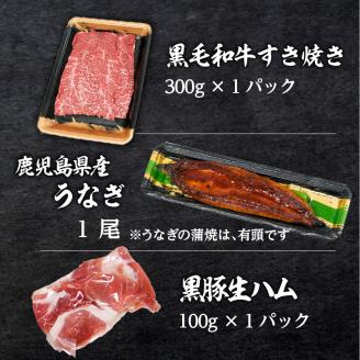 黒豚・黒毛和牛・うなぎ　鹿児島味の極み便B（すき焼き）　K086-014