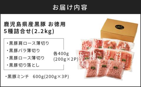 【5営業日以内に発送】鹿児島県産黒豚お徳用 5種詰合せ(2.2kg)　K134-010