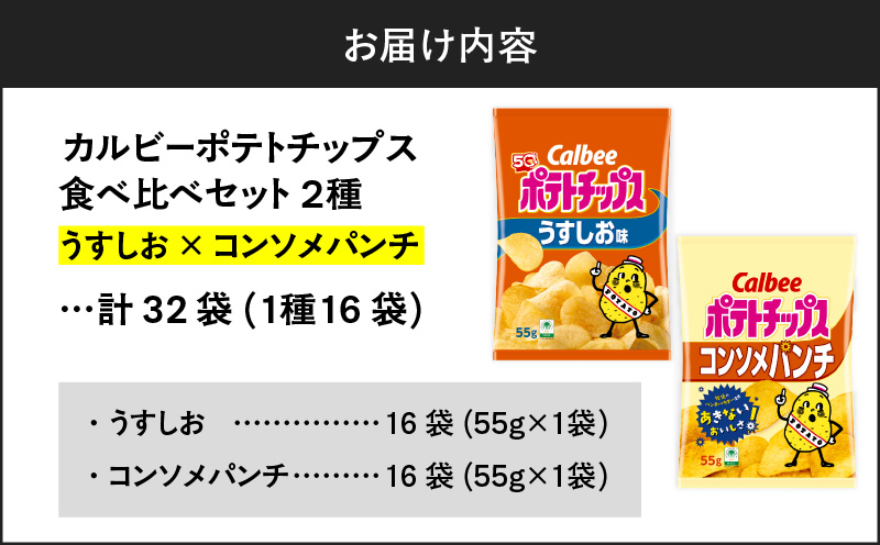 カルビー ポテトチップス 2種食べ比べセット【うすしお×コンソメパンチ】計32袋　K194-002_09