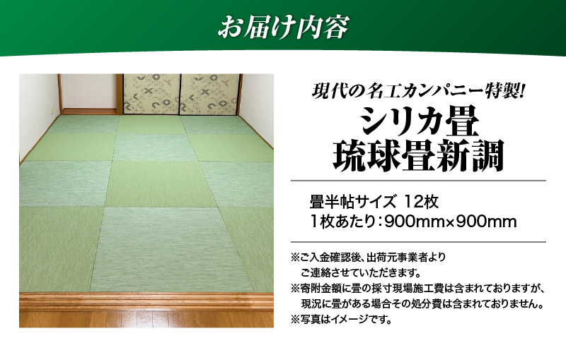 現代の名工カンパニー特製！シリカ畳琉球畳新調（畳半帖サイズ12枚）　K348-002