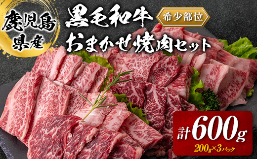 鹿児島県産黒毛和牛 おまかせ焼肉 600g　K002-046