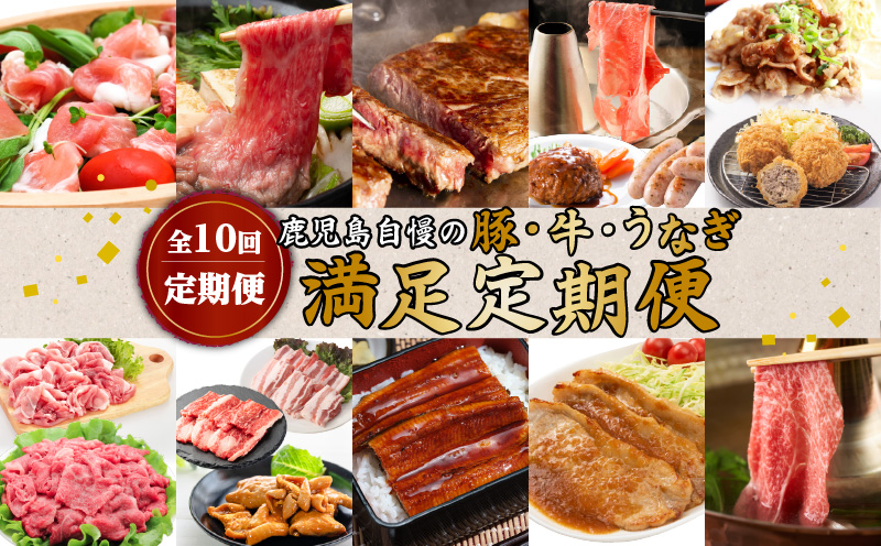 【全10回定期便】鹿児島自慢の豚・牛・うなぎ「満足定期便」　K086-T11
