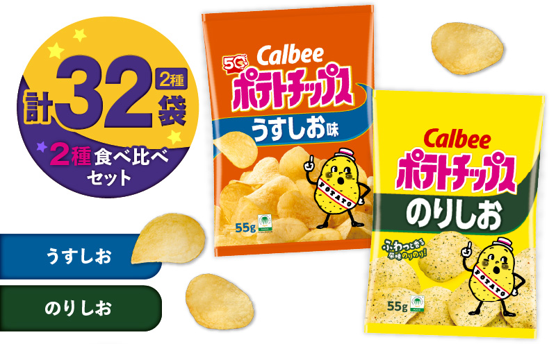 カルビー ポテトチップス 2種食べ比べセット【うすしお×のりしお】計32袋　K194-002_10