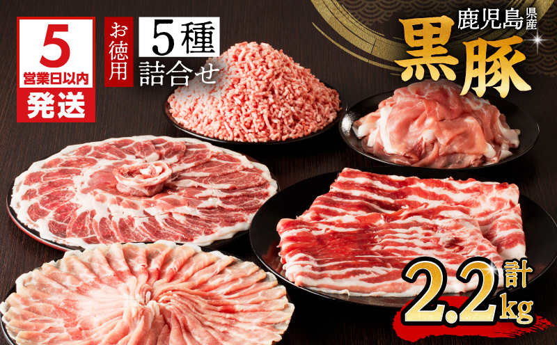 【5営業日以内に発送】鹿児島県産黒豚お徳用 5種詰合せ(2.2kg)　K134-010