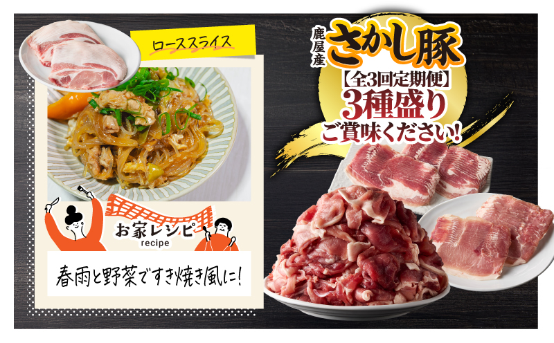 2478 【全3回定期便/奇数月配送】鹿屋産 さかし豚 3種盛り 3.3kg　KN079-T04