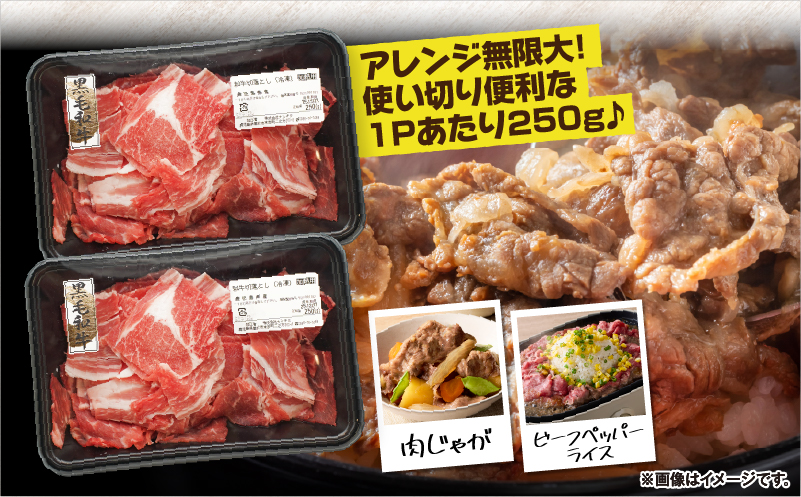 鹿児島県産 黒毛和牛 切り落し 計1kg　KN102-006-02