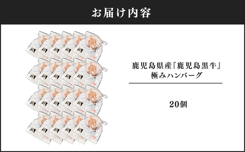 1196 鹿児島県産『鹿児島黒牛』A5ランク 極めたハンバーグ20個【うしの中山】　KN050-001-04