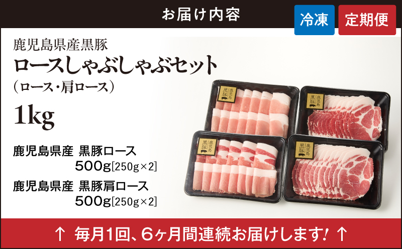 1380-2 【6ヶ月定期便】鹿児島県産黒豚ロースしゃぶしゃぶセット（ロース・肩ロース）　KN054-T02