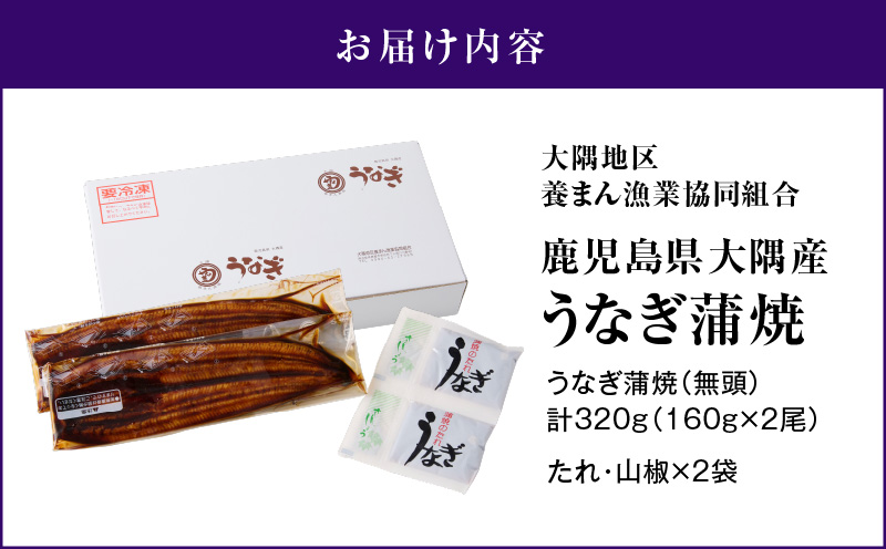 1541-1 【数量限定】鹿児島県大隅産うなぎ蒲焼2尾（320g）　KN007-002-05