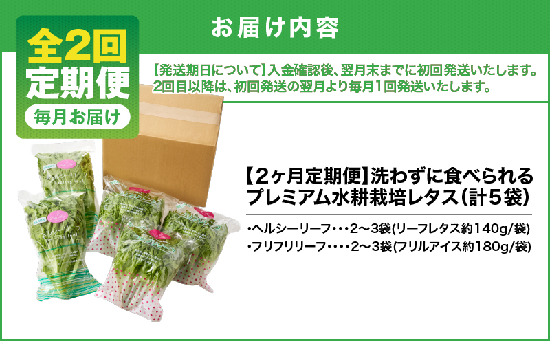 1625-2 【全2回定期便】洗わずに食べられる プレミアム水耕栽培レタスセット（計5袋）　KN064-T01
