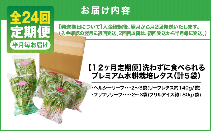 1629-2 【全24回定期便】洗わずに食べられる プレミアム水耕栽培レタスセット（計5袋）　KN064-T04