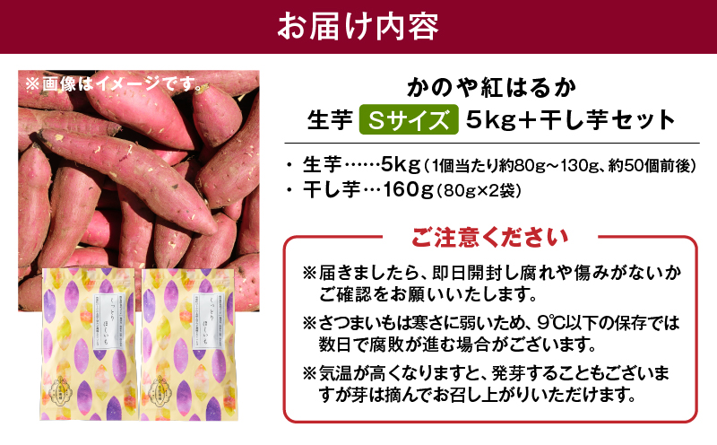 1671 かのや紅はるか 生芋Sサイズ5kg＋干し芋2袋セット　KN011-004