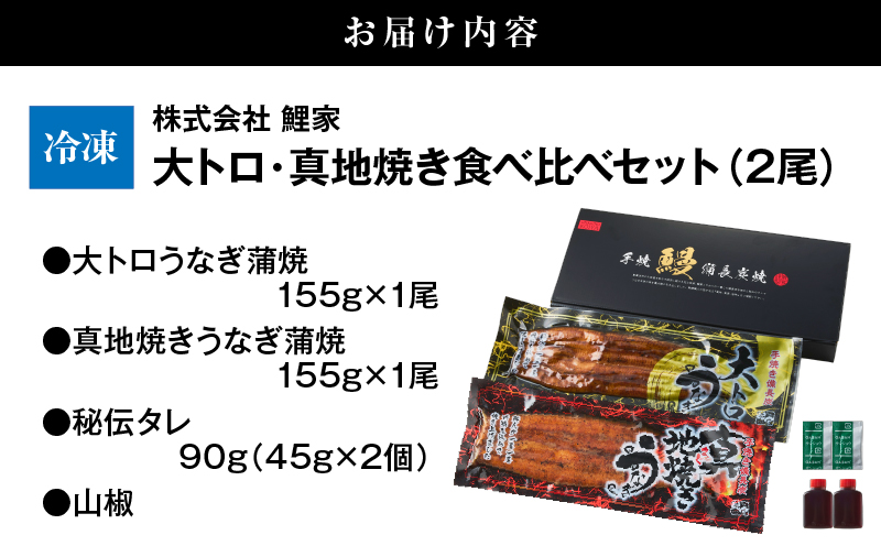1702-2 大人気！鯉家の極上蒲焼「大トロ・真地焼き食べ比べセット（2尾）」【国産・手焼き備長炭】　KN040-014-01