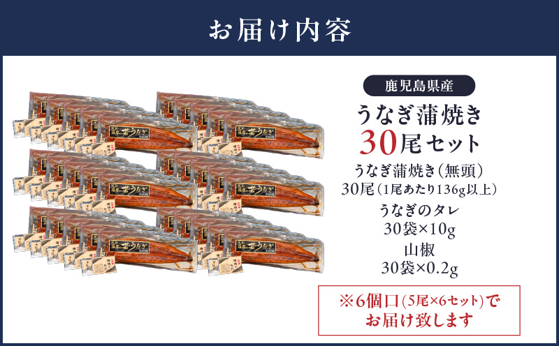 2121 鹿児島県産 うなぎ蒲焼 30尾　KN058-002-30
