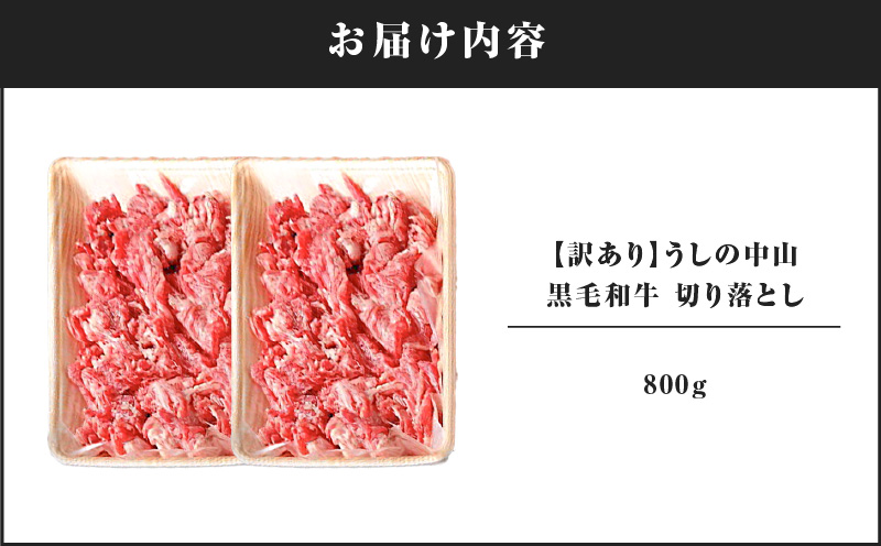 2232-1 【訳あり】うしの中山 黒毛和牛 切り落とし 800g　KN050-031