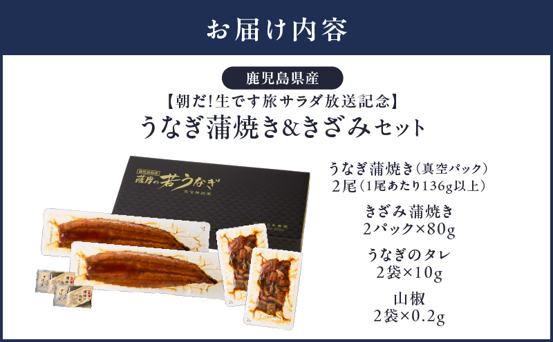 2470 【朝だ！生です旅サラダ放送記念】鹿児島県産 うなぎ蒲焼き 2尾 きざみ2パックセット　KN058-003