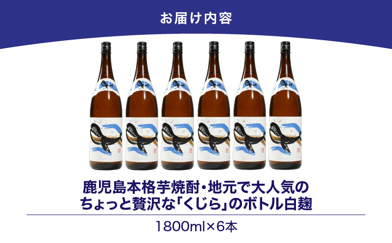 【超特急便】2799 鹿児島本格芋焼酎・地元で大人気のちょっと贅沢な「くじら」のボトル 白麹 1,800ml（一升瓶）×6本　KN043-005-03