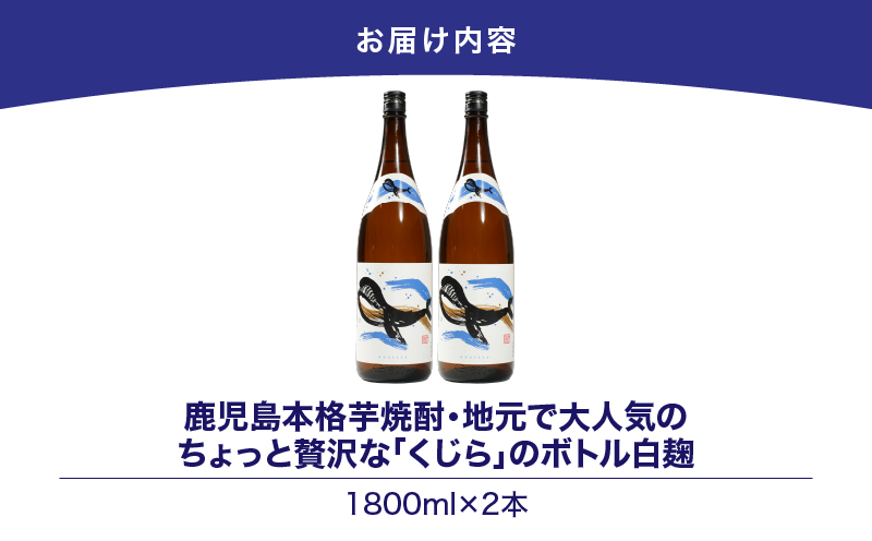 【超特急便】2801 鹿児島本格芋焼酎・地元で大人気のちょっと贅沢な「くじら」のボトル 白麹 1,800ml（一升瓶）×2本　KN043-005-01