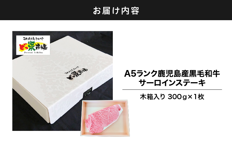 2873 A5ランク鹿児島産黒毛和牛サーロインステーキ 木箱入り 1枚 300g　KN010-001-01