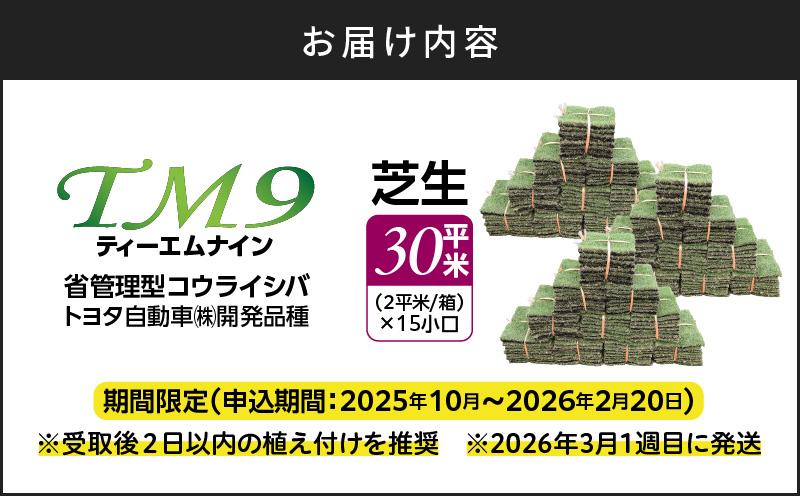 TM9（ティーエムナイン）省管理型コウライシバ トヨタ自動車(株)開発品種 30平米　KN080-007-04