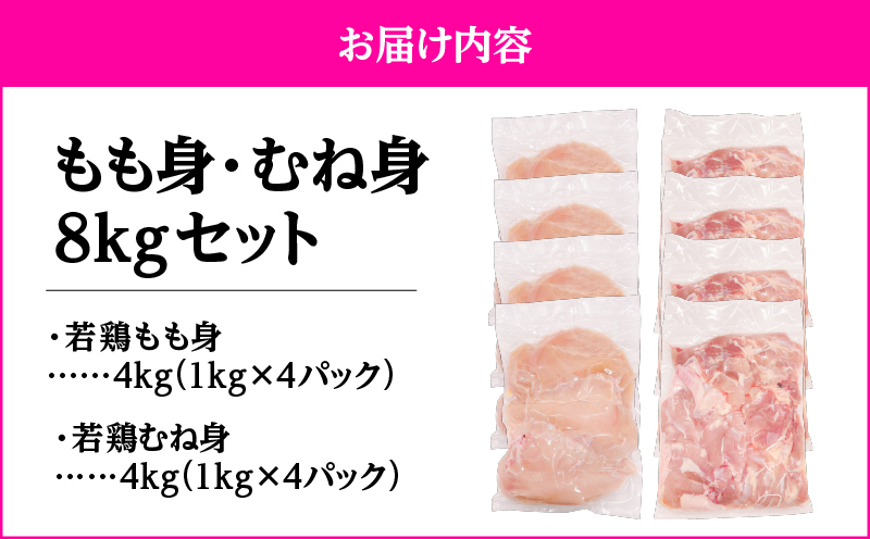 鹿児島県産若鶏もも身・むね身 8kgセット　KN105-019-01