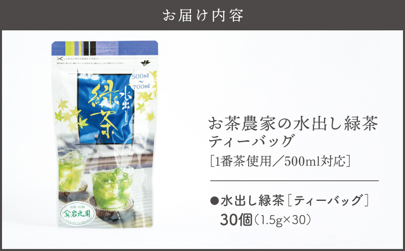 お茶農家の水出し緑茶ティーバッグ（1番茶使用 500ml対応）　KN166-002-01