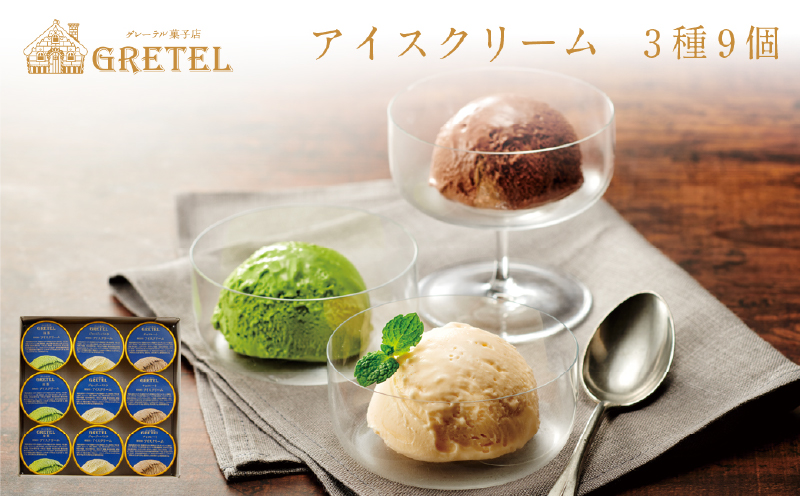 アイスクリーム アイス 濃厚でなめらかな口溶け！アイスクリーム3種9個 バニラ チョコレート 抹茶 スイーツ お菓子 ギフト プレゼント 洋菓子 人気 詰め合わせ【財宝】　KN021-025-01